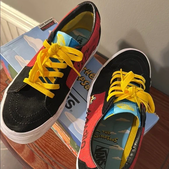 Vans Red and Black Sneakers with Yellow Laces